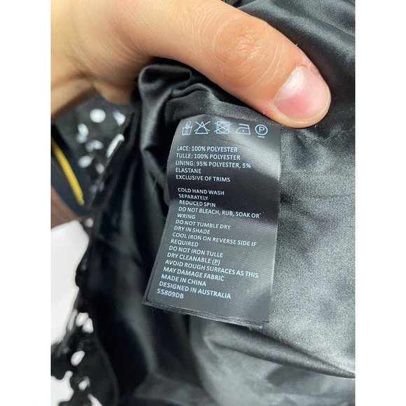 Bardot One Shoulder Lace Long Puff Sleeve Black and White Mini Dress Sz 12 - Picture 6 of 7